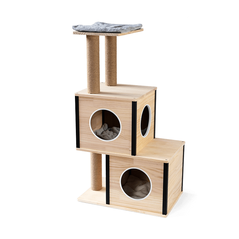 Natural Wood Easy Assembly Cat Furniture 