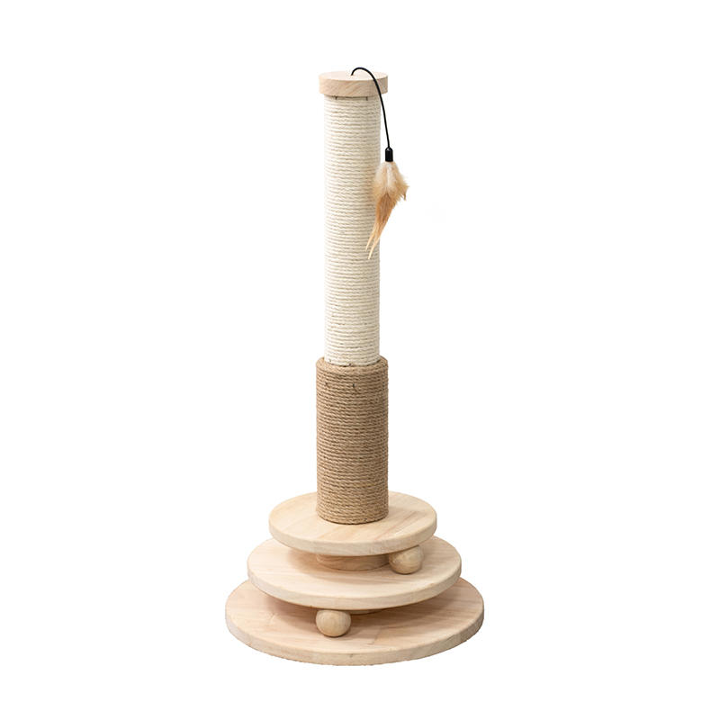 Wooden play tower stratch post with 4 balls