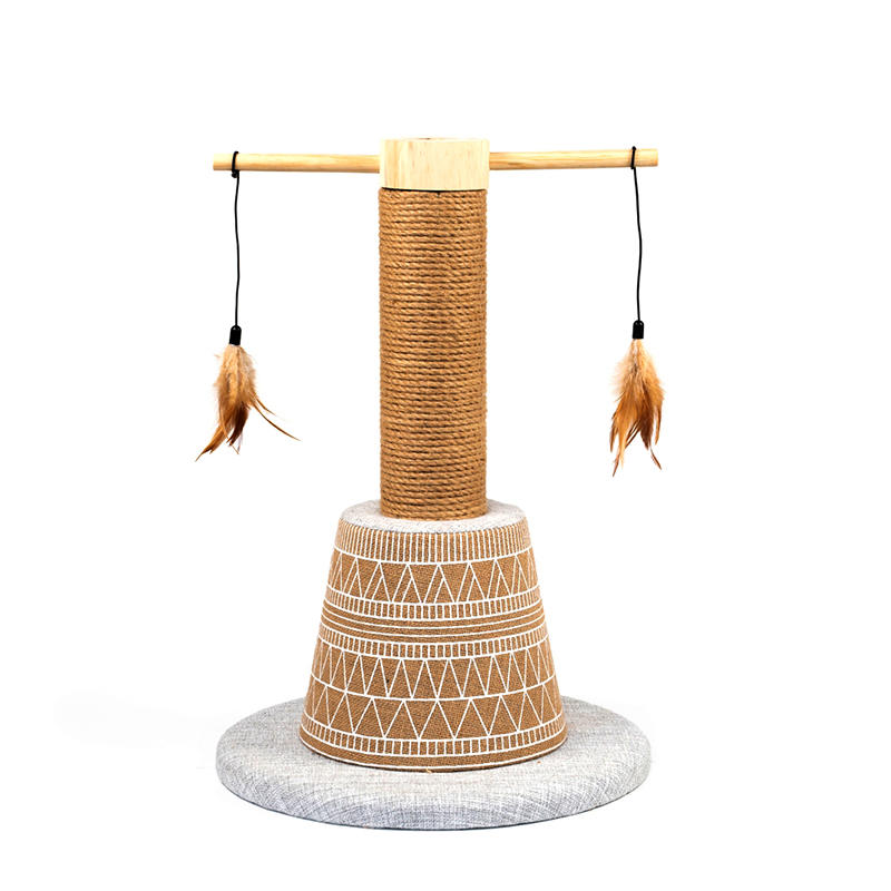 National style cat scratching post with cat toy